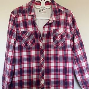 Casual button-down plaid flannel shirt